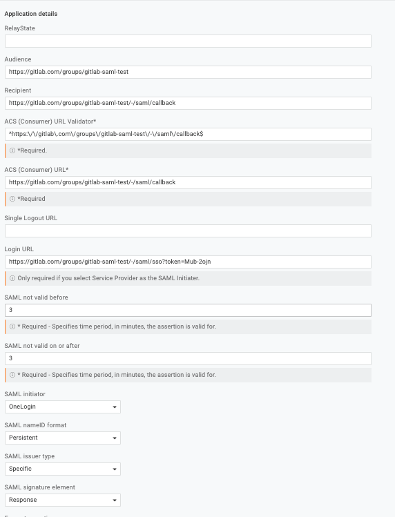 OneLogin application details