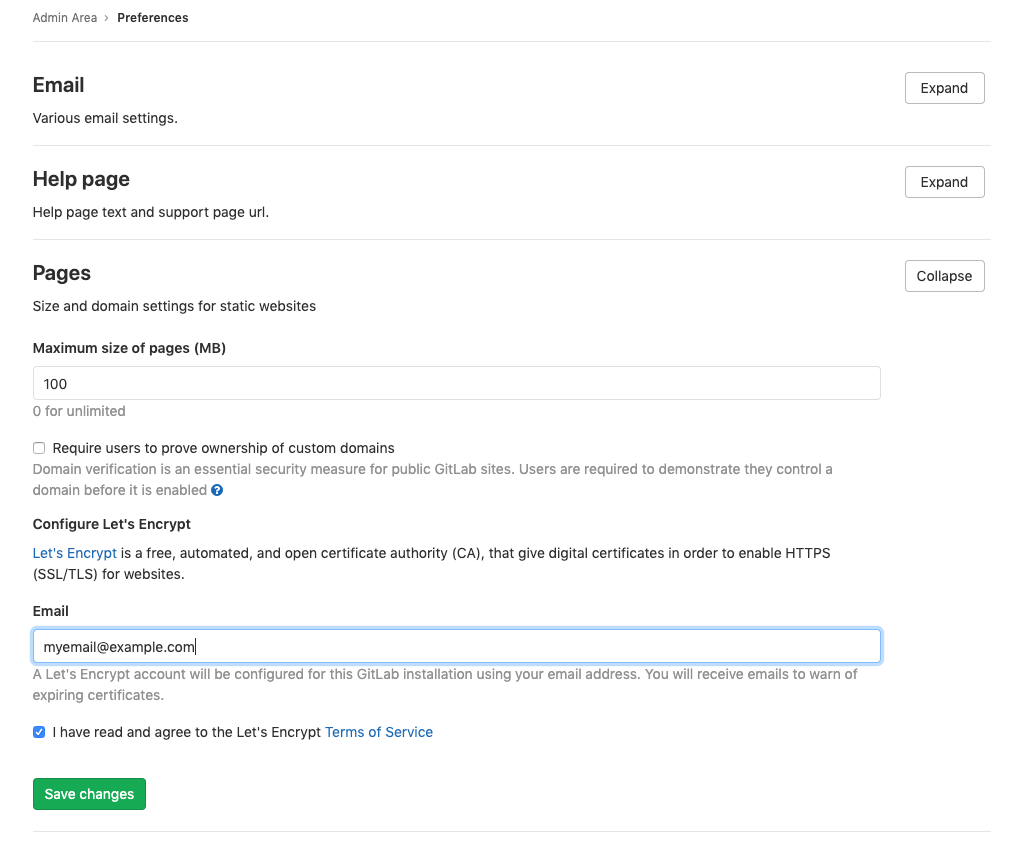 Let's Encrypt settings