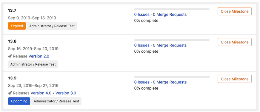 Milestones with and without Release associations