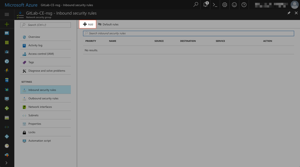 Azure - Network security group - Inbound security rules - Add