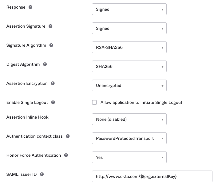 Okta Advanced Settings