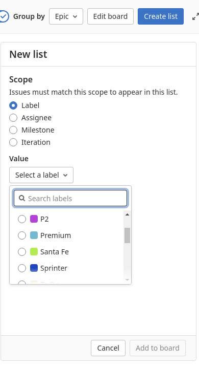 creating a new list in an issue board