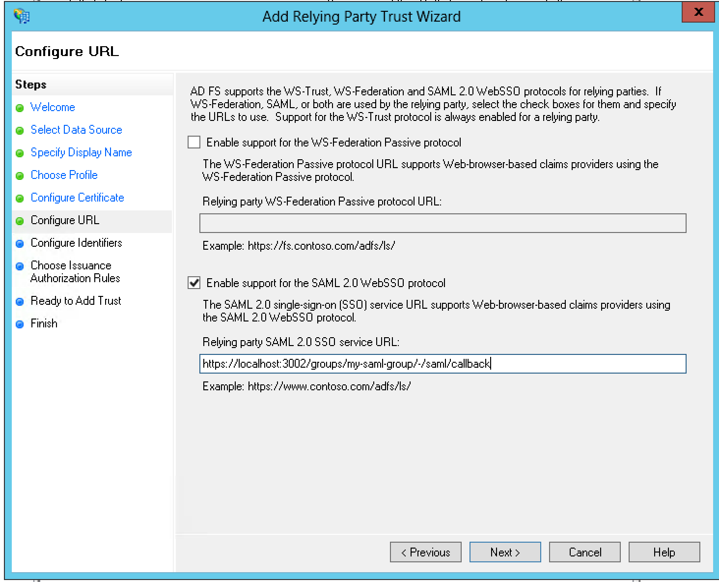 ADFS Setup SAML SSO URL