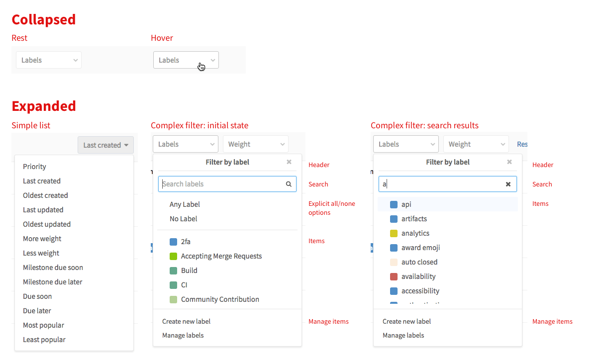 Dropdown states