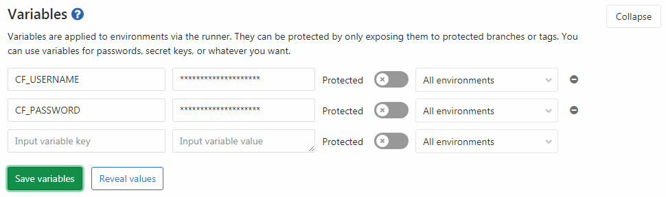 Variable Settings in GitLab