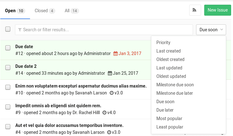 Issues with due dates in the issues index page