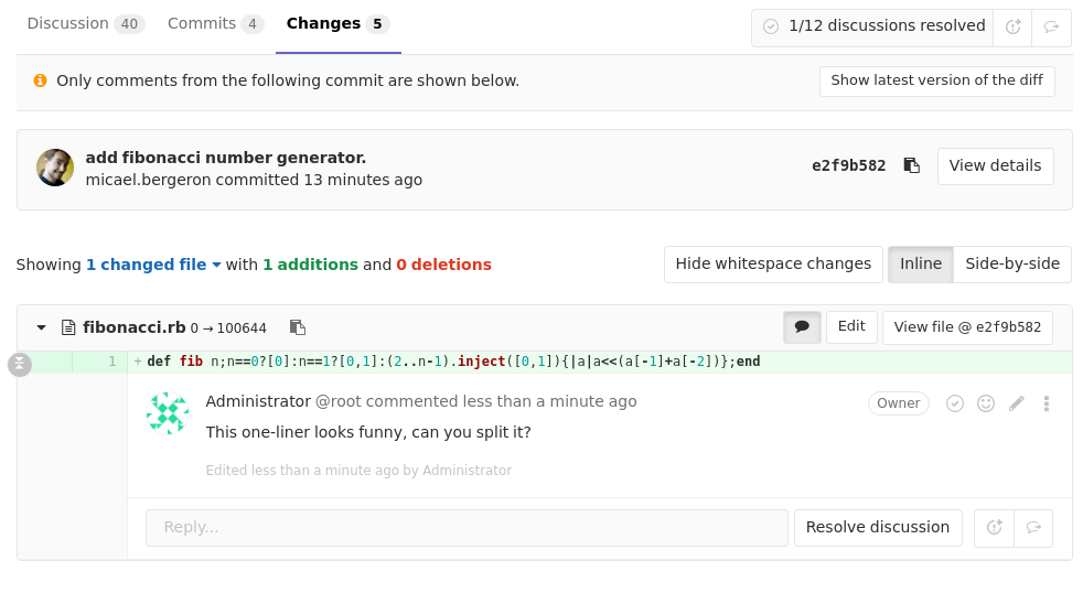 Commit diff discussion in merge request context