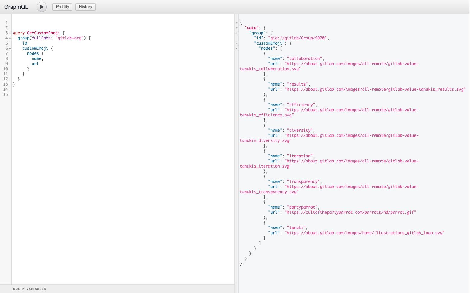 GraphiQL explore custom emoji query