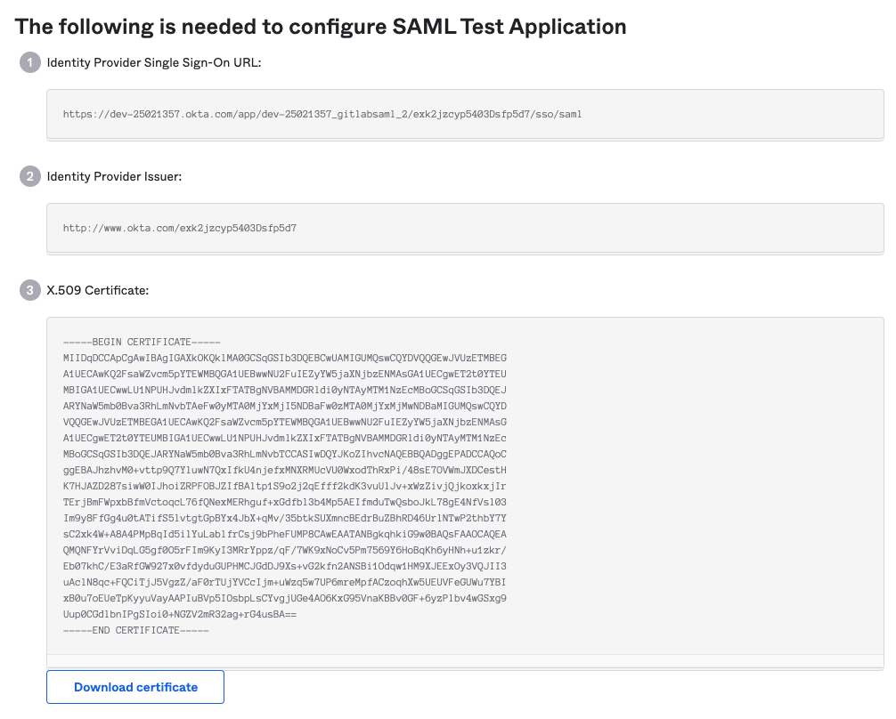 Okta Links and Certificate