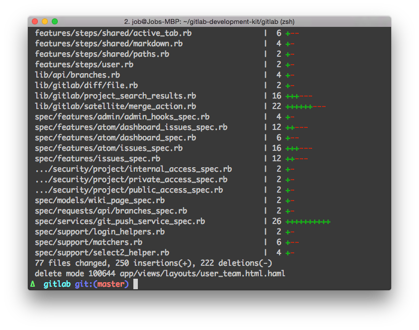 Shell output showing git pull output