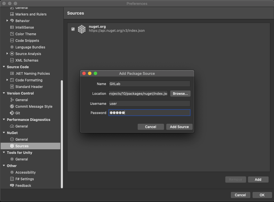 Visual Studio Adding a NuGet source