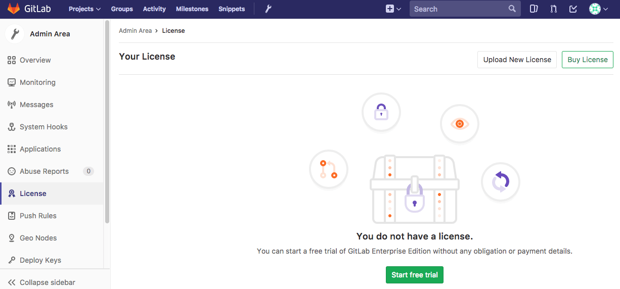 License admin area