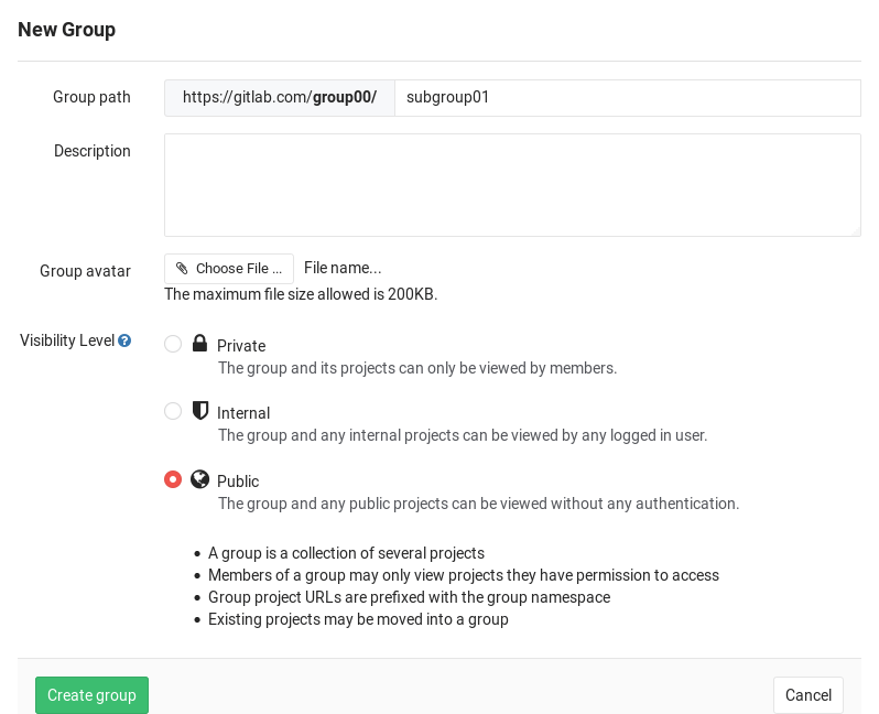 Subgroups page