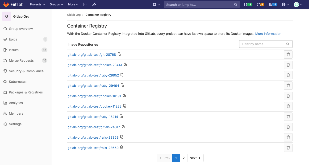 Container Registry group repositories