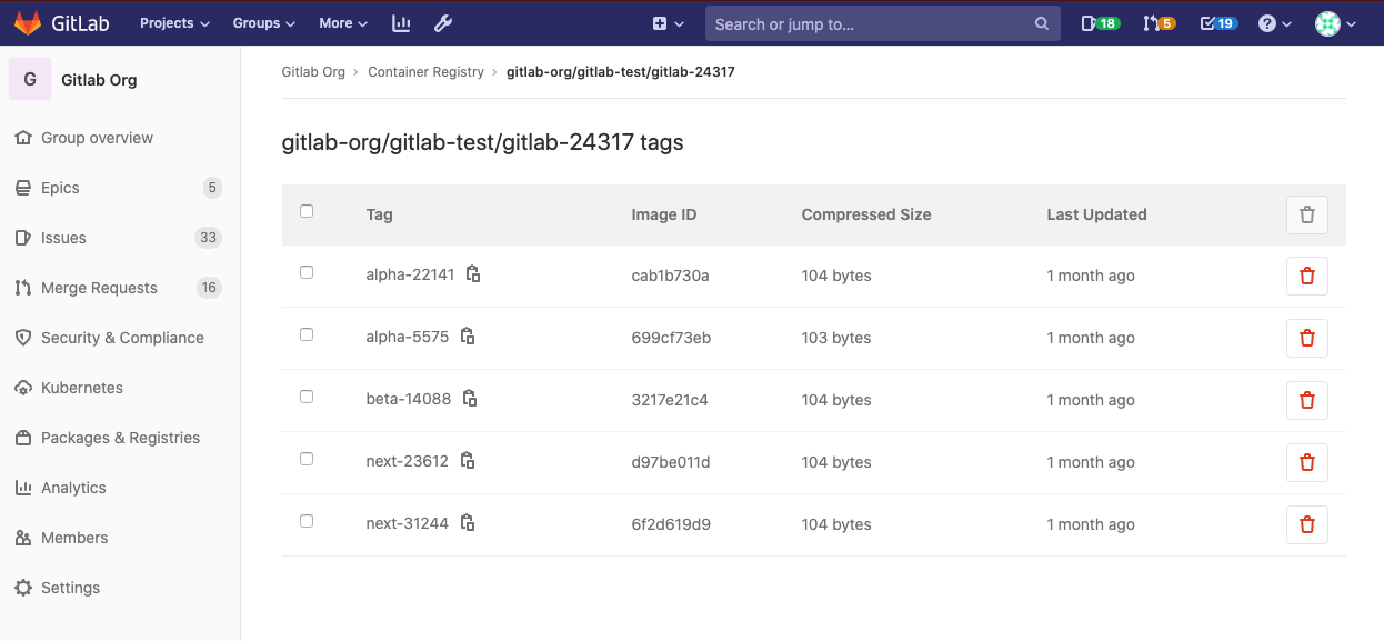 Container Registry project repository details