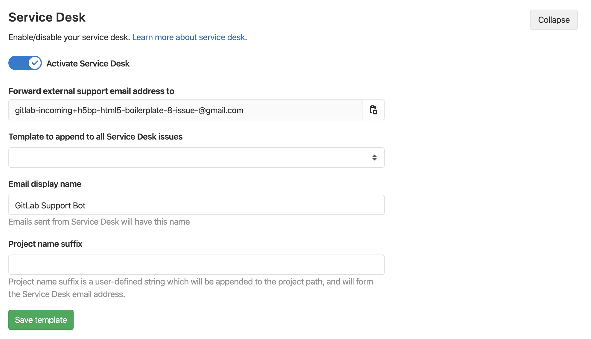 Setting custom Service Desk email address