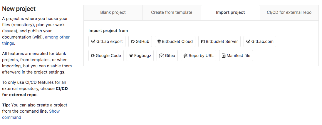 New project page on GitLab