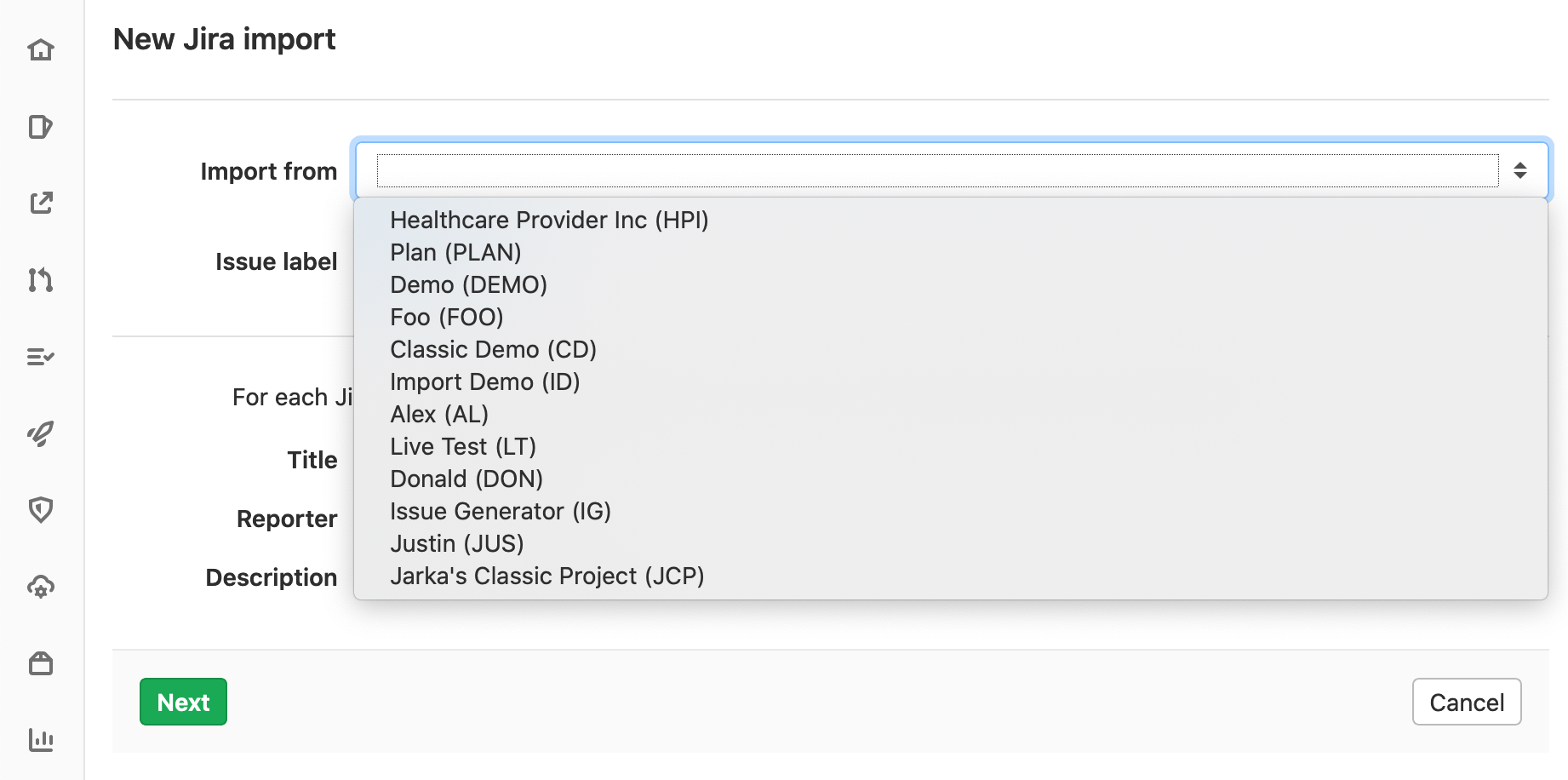 Import issues from Jira form