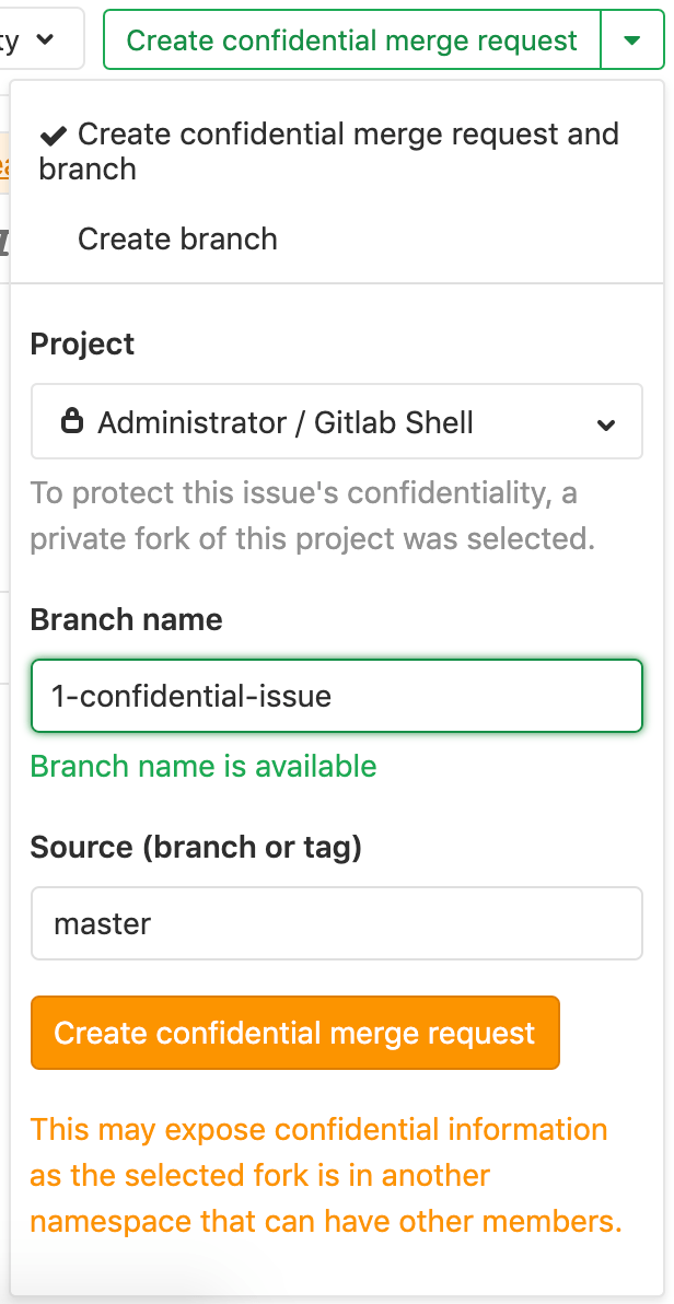 Create Confidential Merge Request Dropdown