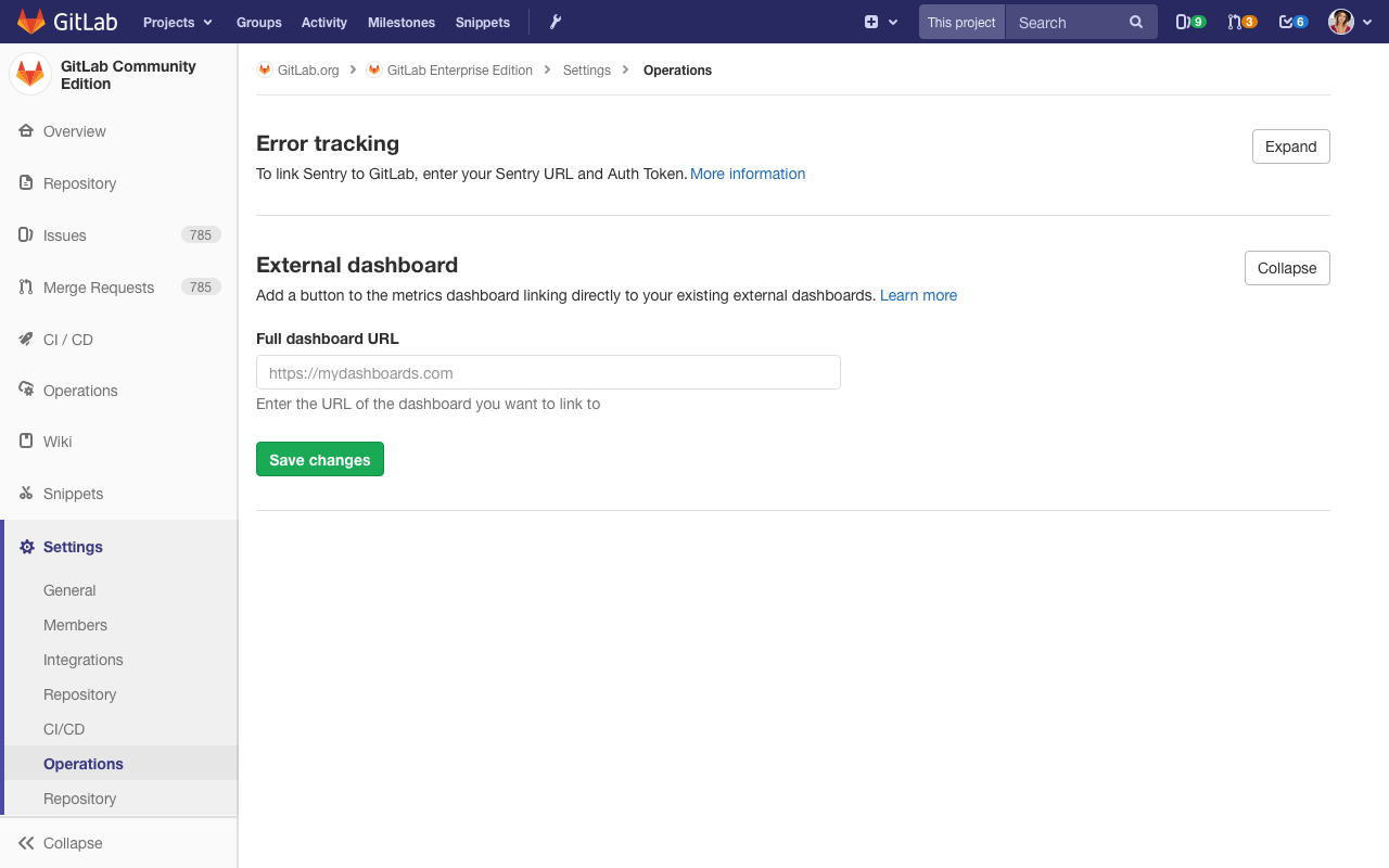 External Dashboard Settings