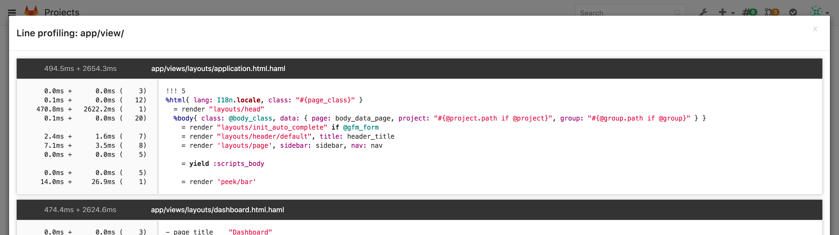 Line profiling using the Performance Bar