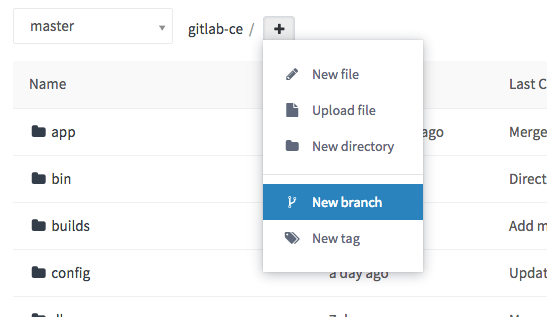 New branch dropdown