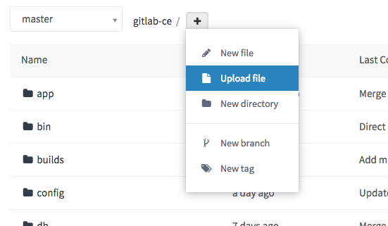 Upload file dropdown menu