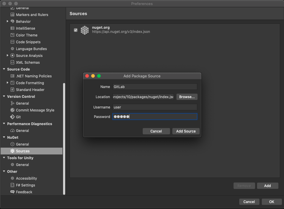 Visual Studio Adding a NuGet source