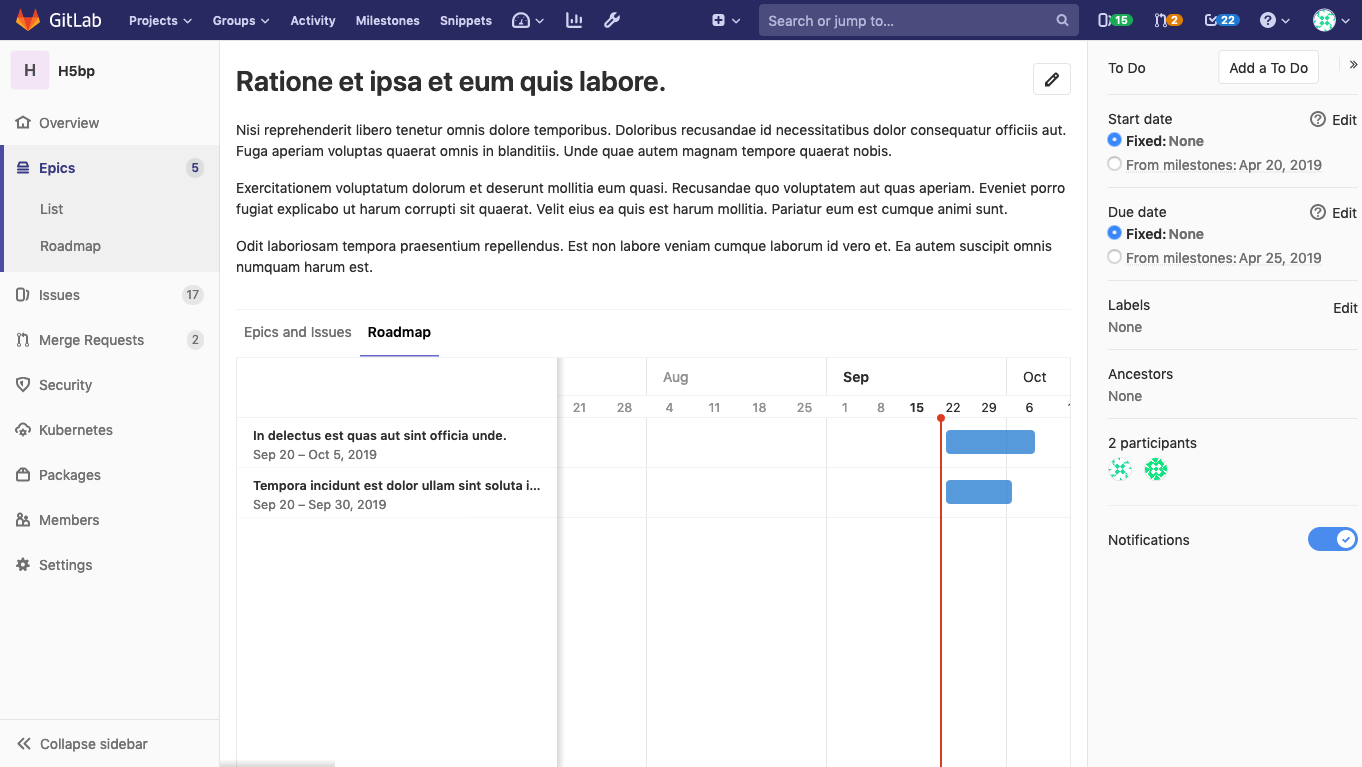 Child epics roadmap