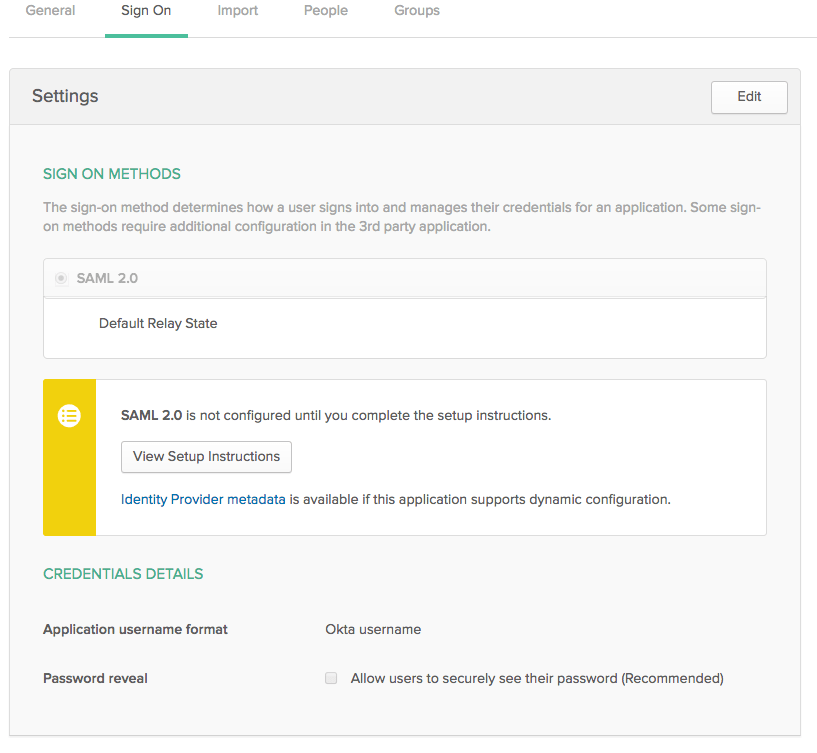 Okta SAML settings