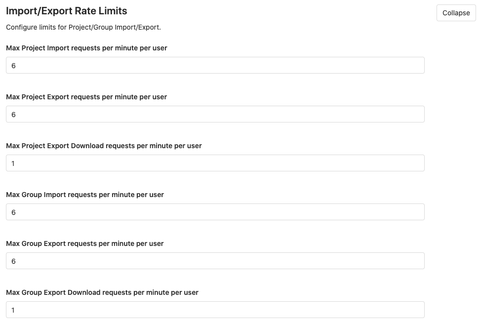 Import/Export rate limits