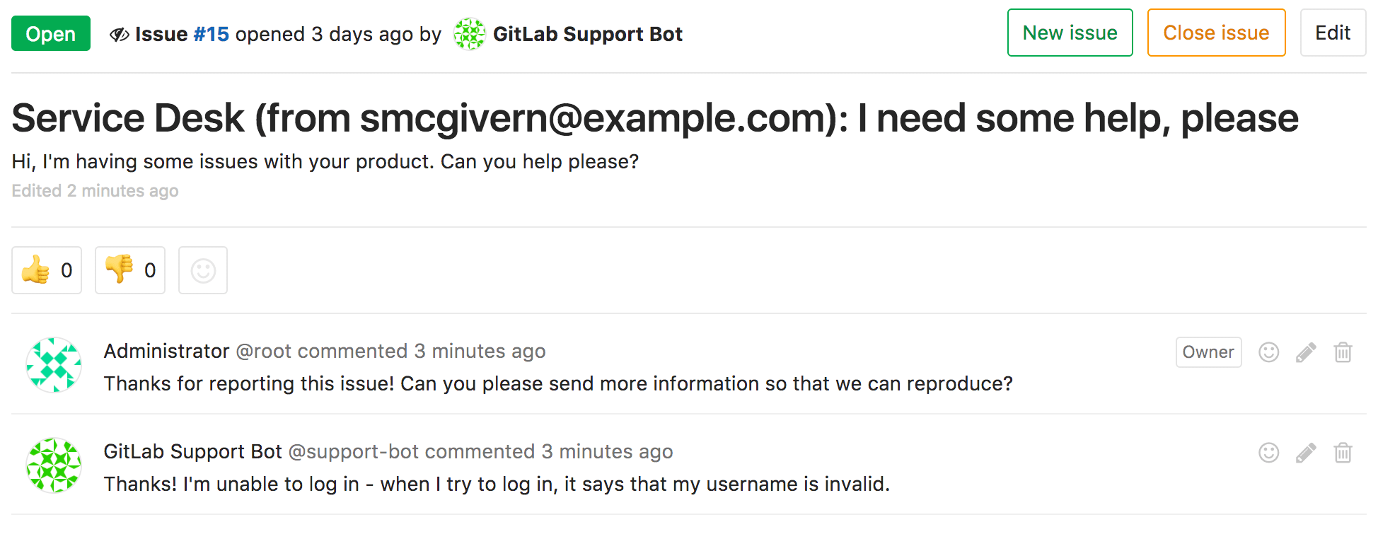 Service Desk issue thread