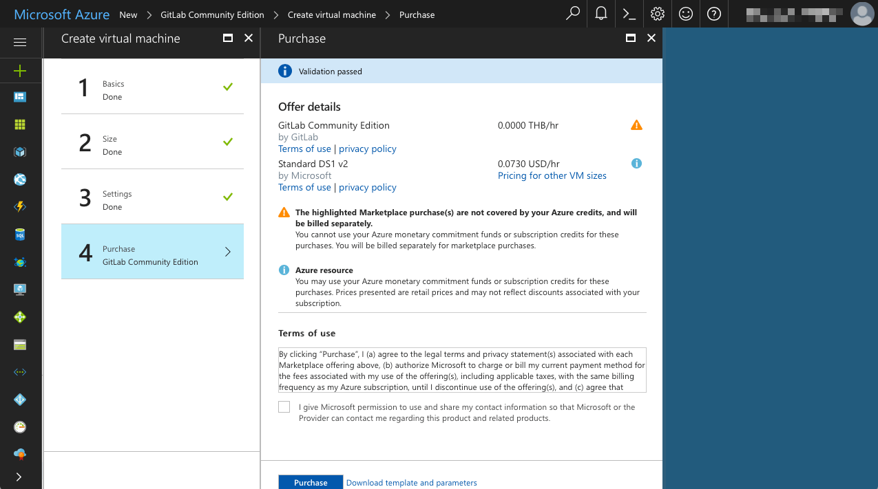 Azure - Create Virtual Machine - Purchase