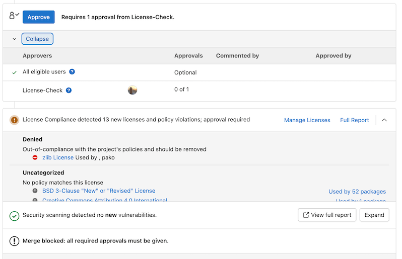 Merge request with denied licenses