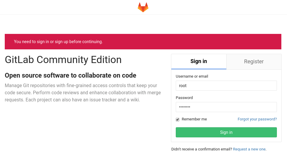 GitLab first sign in