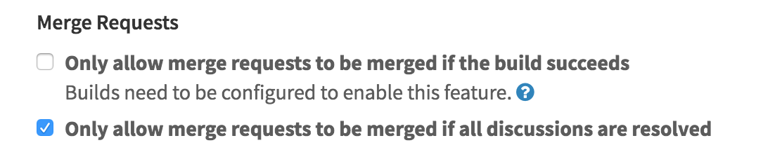 Only allow merge if all the discussions are resolved settings