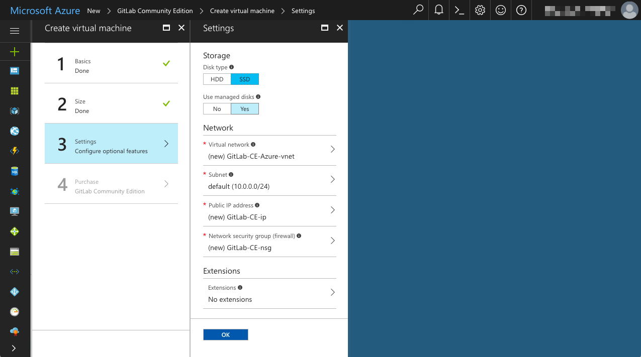 Azure - Create Virtual Machine - Settings