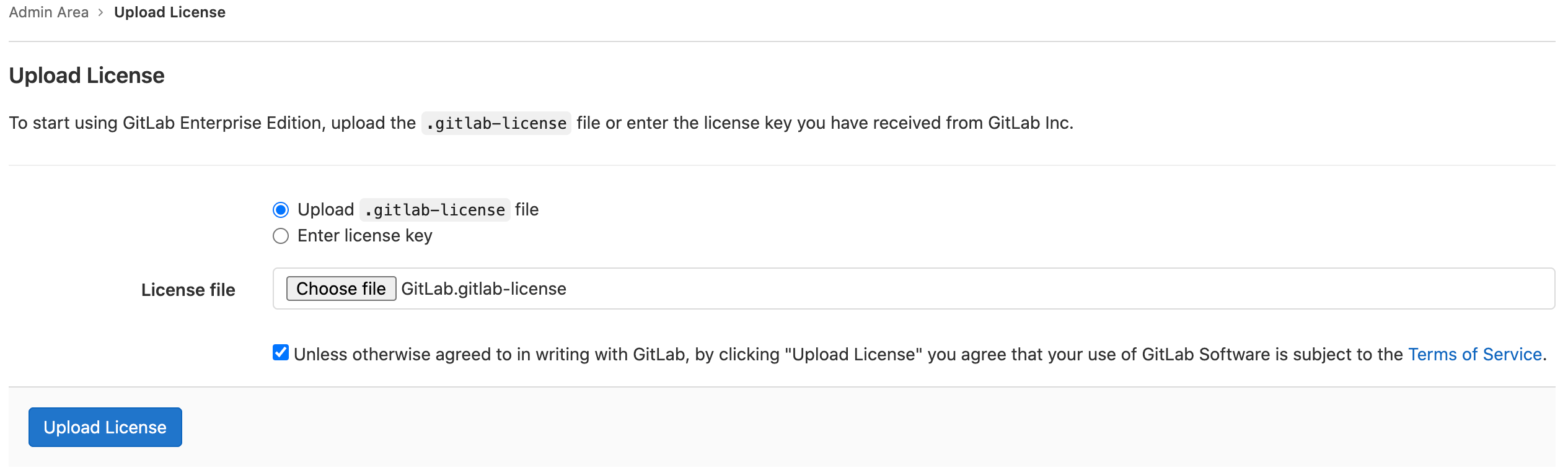 Upload license