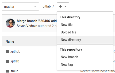 New directory dropdown