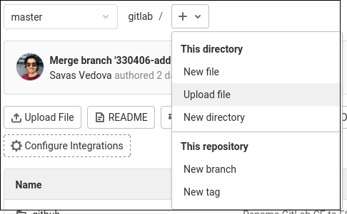 Upload file dropdown menu