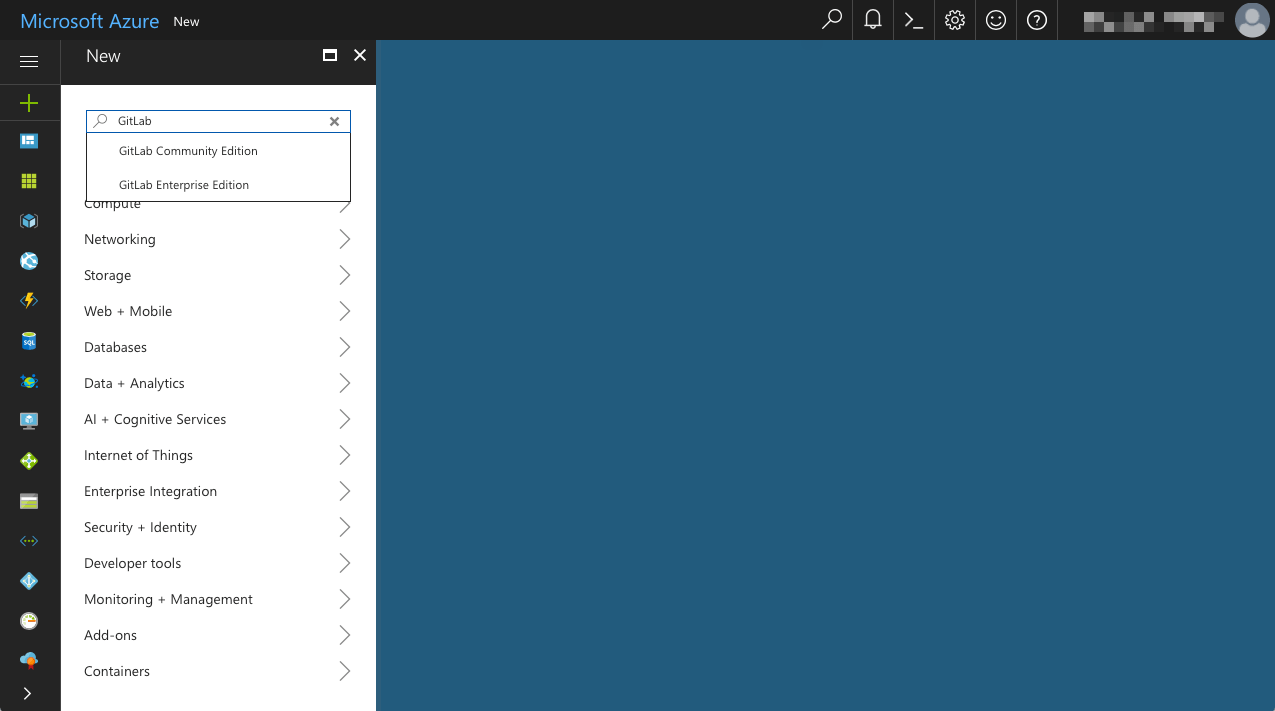 Azure - New - Search for 'GitLab'