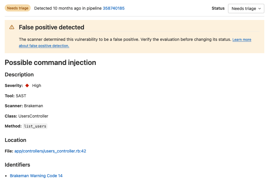 SAST false-positives show in Vulnerability Pages