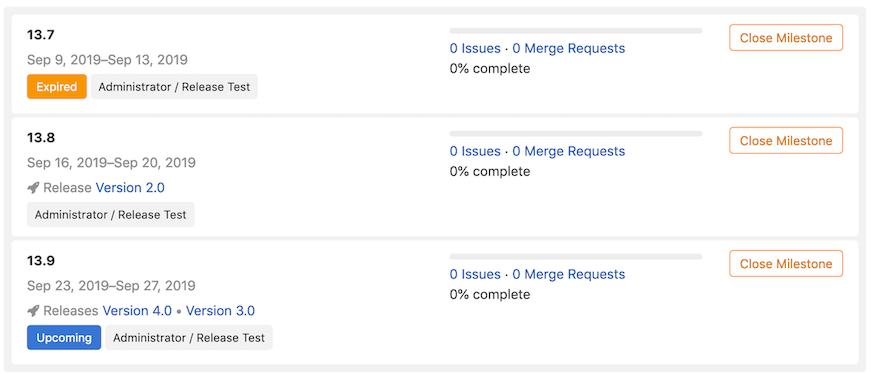 Milestones with and without Release associations