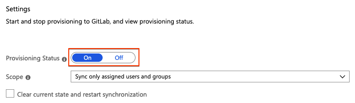 Provisioning status toggle switch