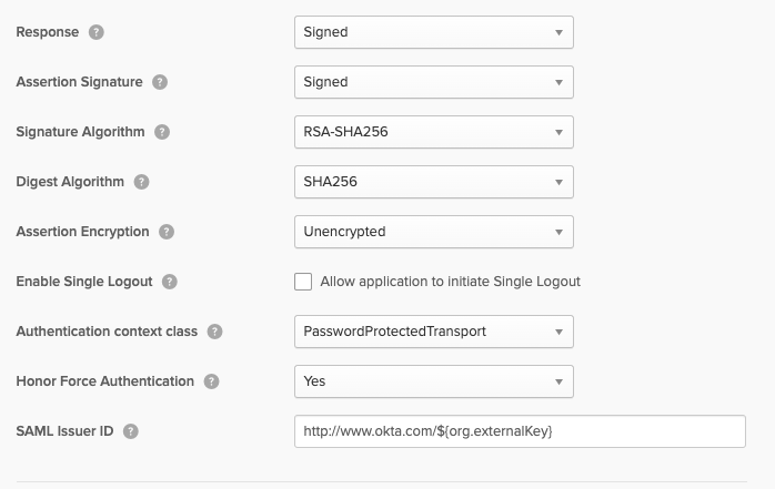 Okta Advanced Settings