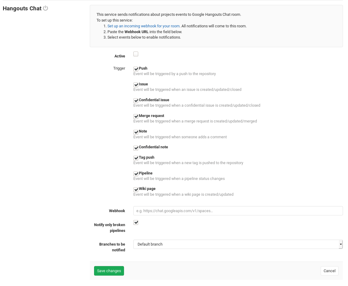 Hangouts Chat configuration