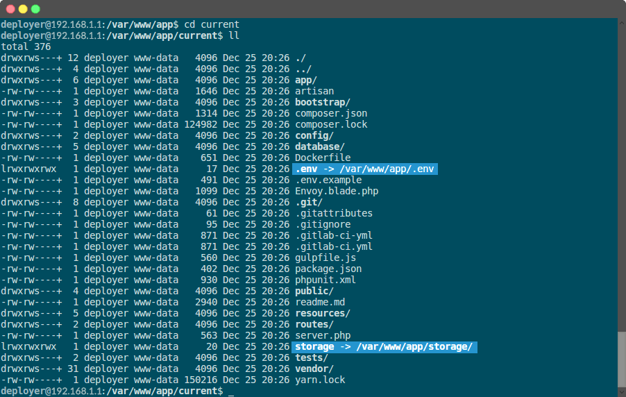 production server current directory