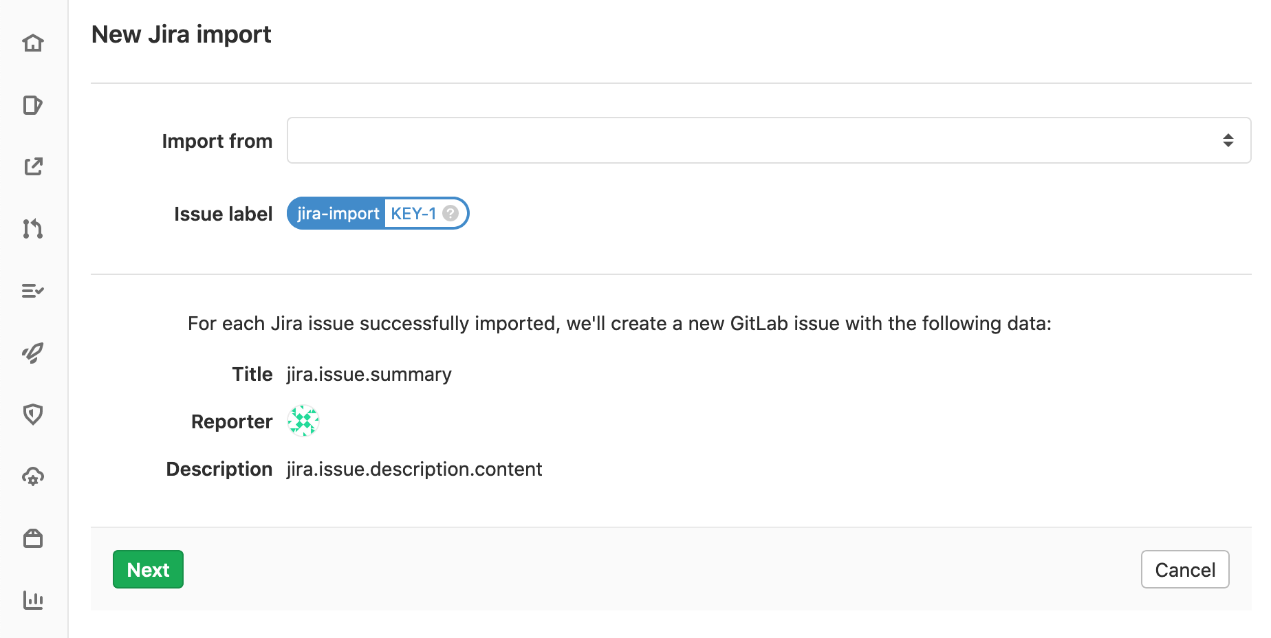 Import issues from Jira form