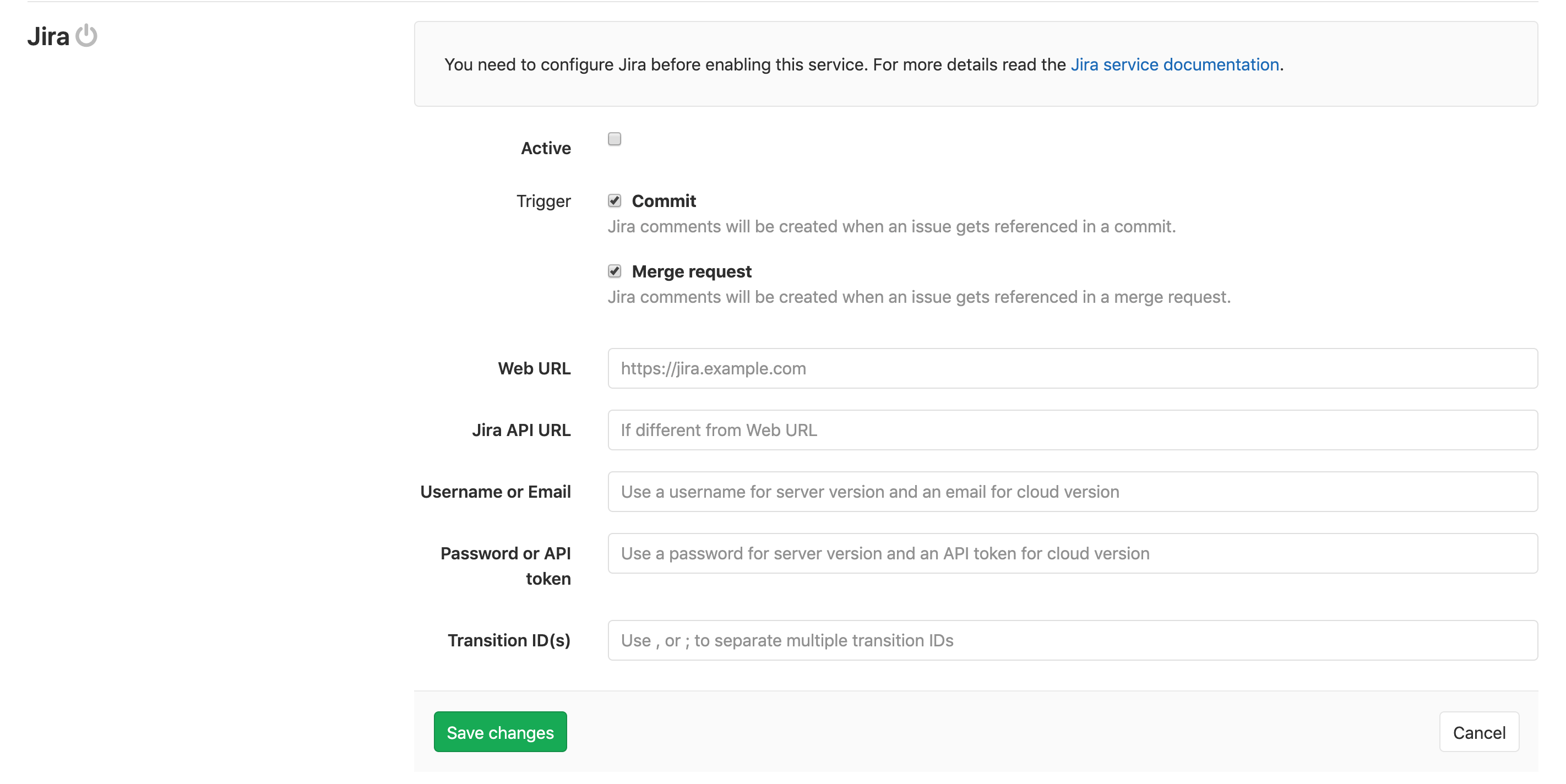 Jira service page