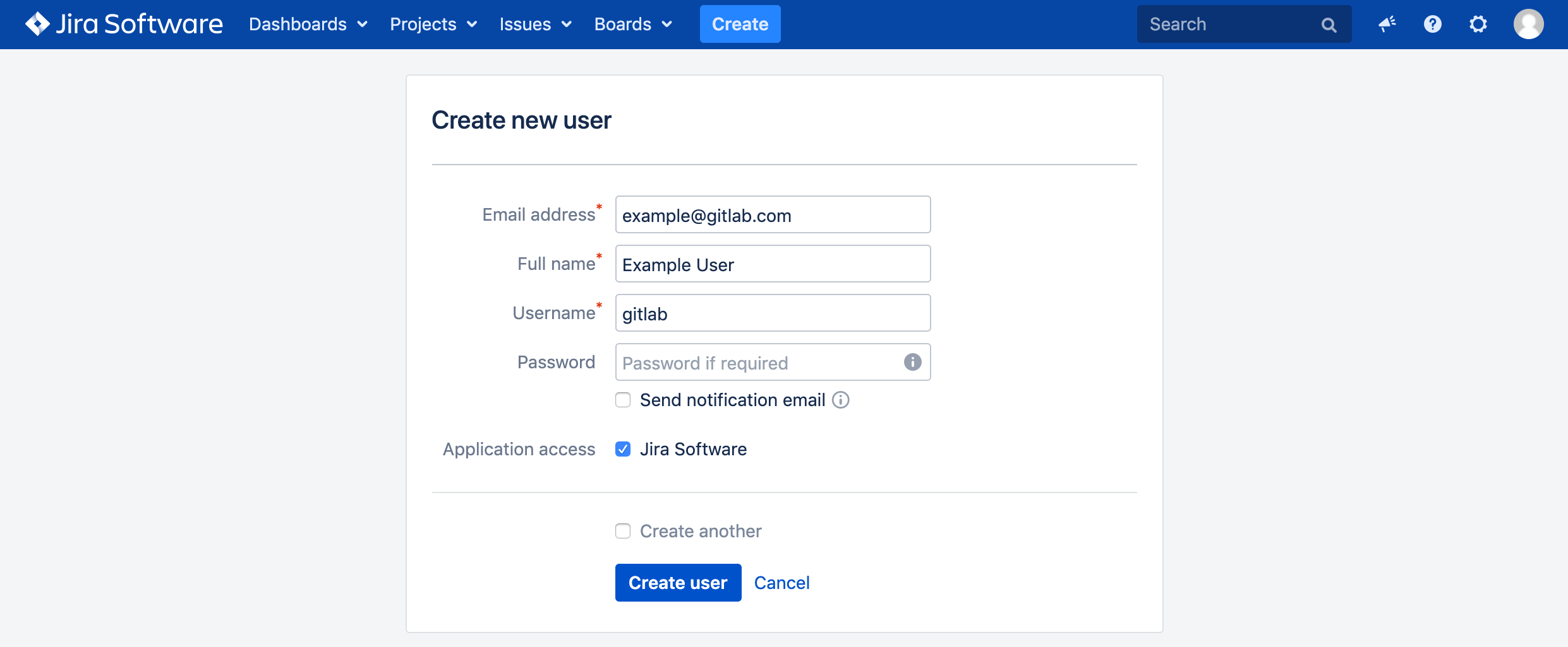 Jira create new user